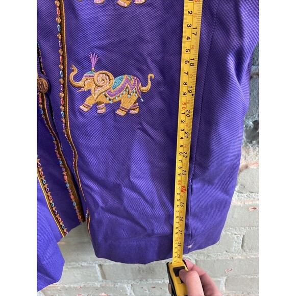 Bob Mackie Jacket XL Coat Wearable Art Purple Embroidered Elephants Vintage - Picture 11 of 12